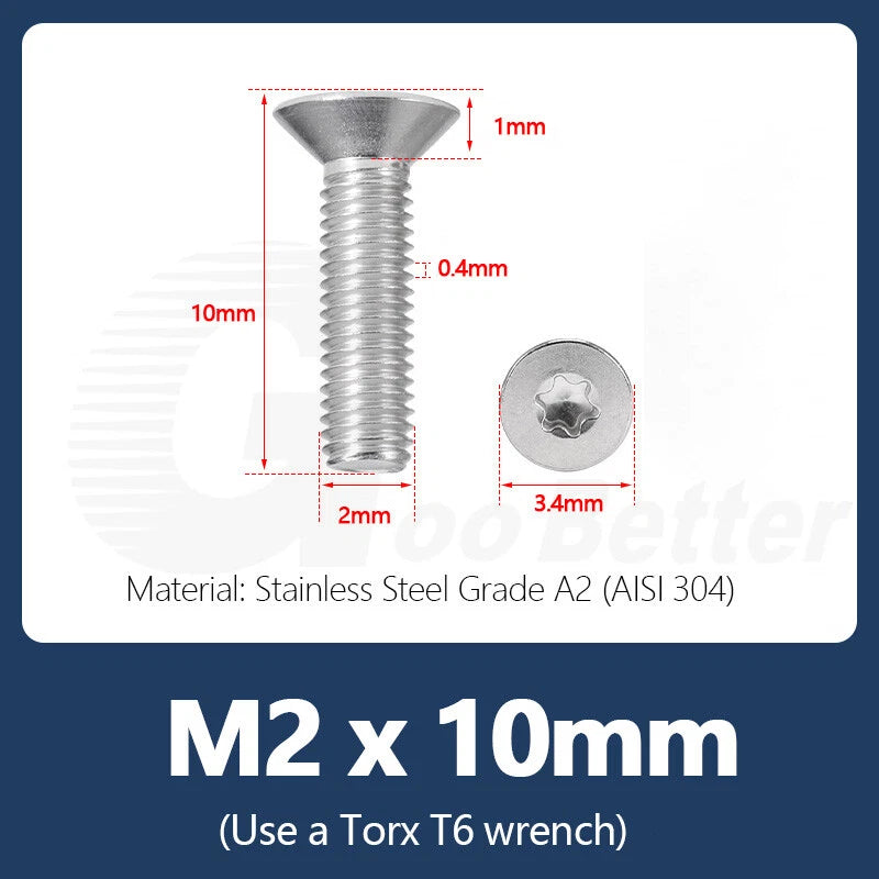 M1.4–M12 Torx Countersunk Machine Screws – A2 Stainless Steel, DIN 965 (3–100mm)