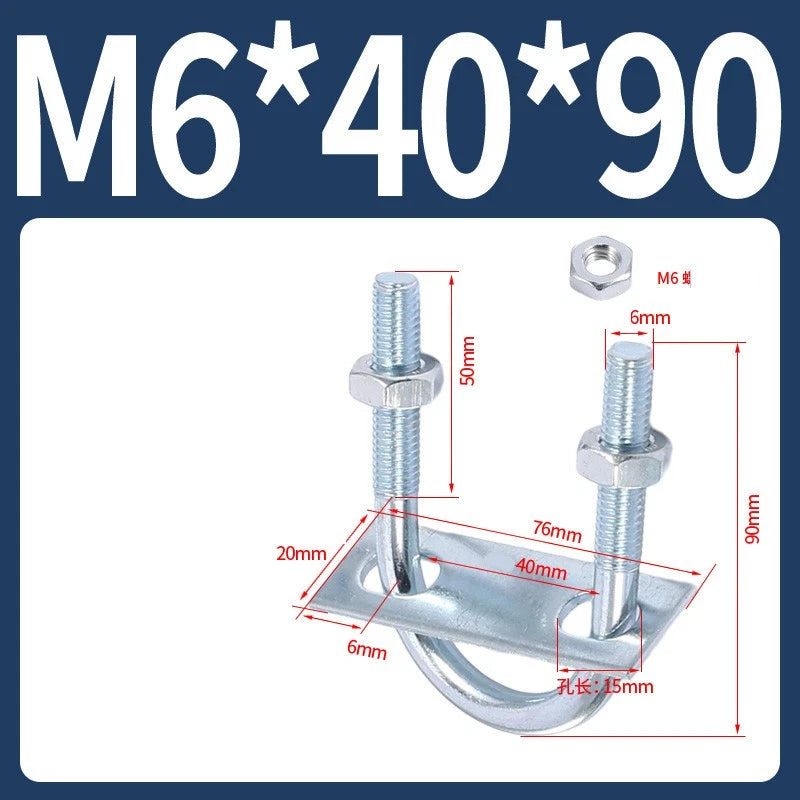 Round U-Bolts Sets Steel 16mm-219mm Inner Width M6 M8 M0 M12 with Nut, Plate