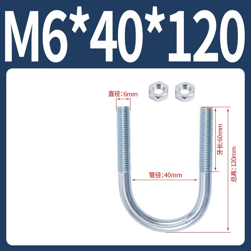 M6 M8 M10 M12 U Bolt With 2 Hex Nuts Zinc-Plated U-Bolts Clamp Pipe Tube Metric
