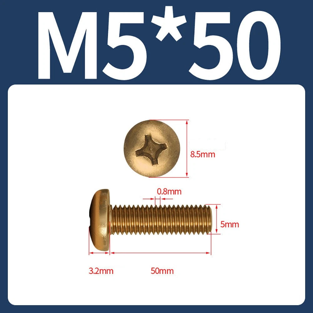 M4 M5 Solid Brass Pan Head Phillips Machine Screws — Multiple Lengths
