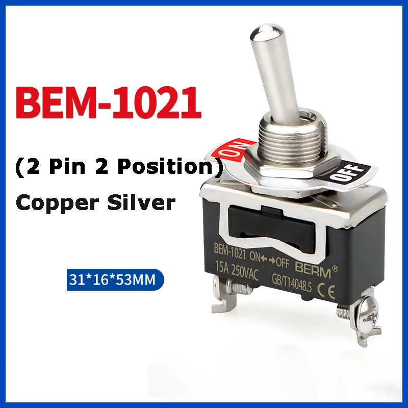 Metal Toggle Switch 250V AC 15A — On/Off Flick Switch for Dashboard & Panel (BEM / E-TEN)