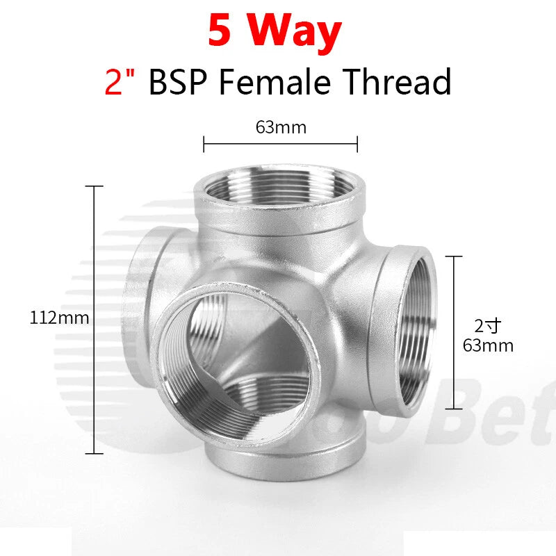 BSP Female Stainless Steel Pipe Fitting — 3/4/5-Way Adapter, 1/4" to 2"