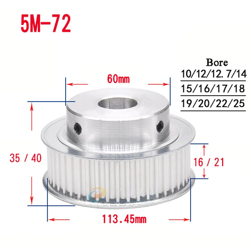 HTD-5M 10T-72T Timing Belt Pulley With Step Bore 5-25mm, For 20mm Width Belt