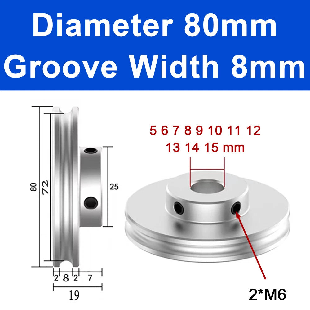 Alu U Pulley OD 20 30 40 50 60 80mm Single Groove Fixed Pulley for PU Round Belt