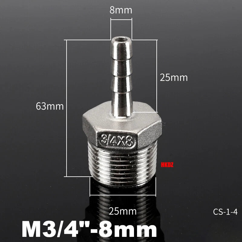 Stainless Steel 304 Barb Hose Tail Connector – 1/2" & 3/4" BSP Male Thread Hose Fittings