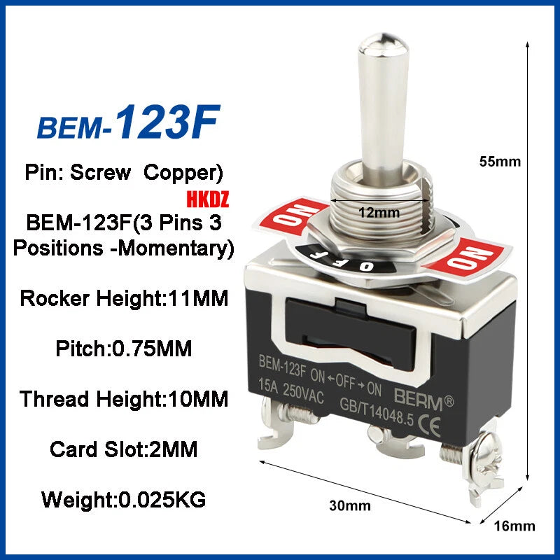 Heavy Duty Toggle Switch — 2/3 Position SPST DPDT, BEM & E-TEN Series, Pin or Screw Terminal