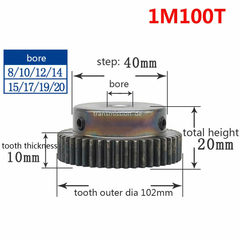0.5/1 Mod Pinion Gear 10T-150T Spur Gear with Step 45# Steel Transmission Gear