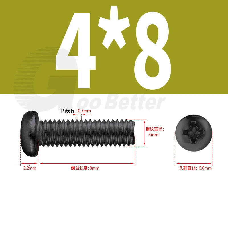 M2 M2.5 M3 M4 M5 Black Zinc Phillips Pan Head Machine Screws – Carbon Steel, 3–20mm