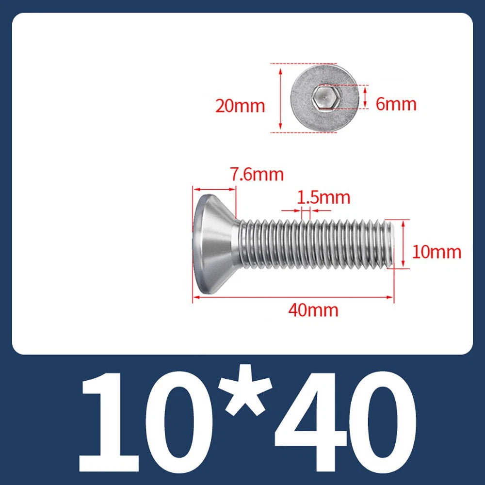 M8 M10 Countersunk Socket Head Screws – 304 Stainless Steel A2, Fully Threaded, 10–150mm