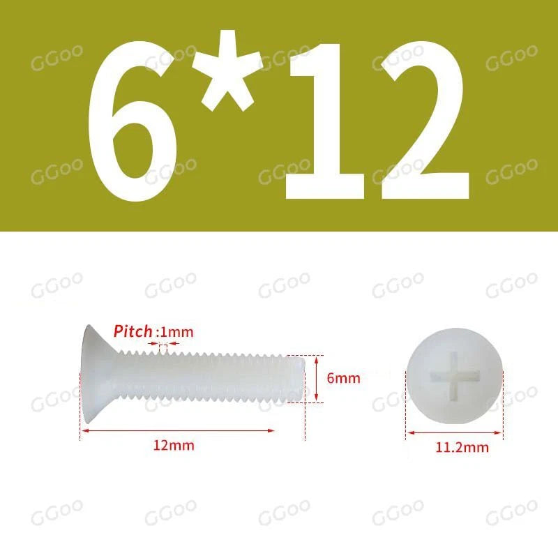 White Nylon Phillips Flat Head Machine Screws DIN 965 — M2.5 M3 M4 M5 M6 M8