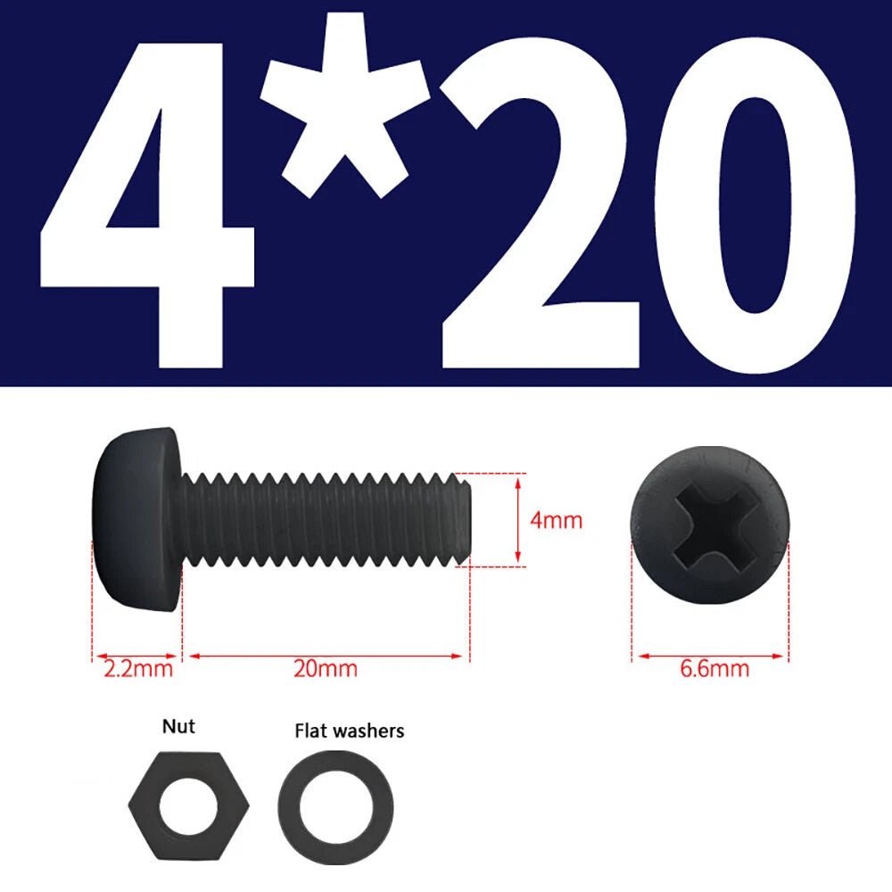 M4 M5 Nylon Phillips Pan Head Machine Screws with Hex Nuts and Flat Washers – White & Black - HomeDIYer