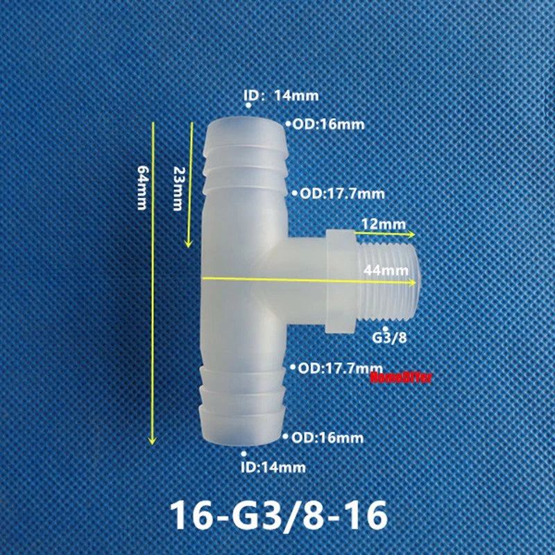 T Piece Joiner 3-Way Plastic Barb Connector | Pipe Hose Male Thread Fitting