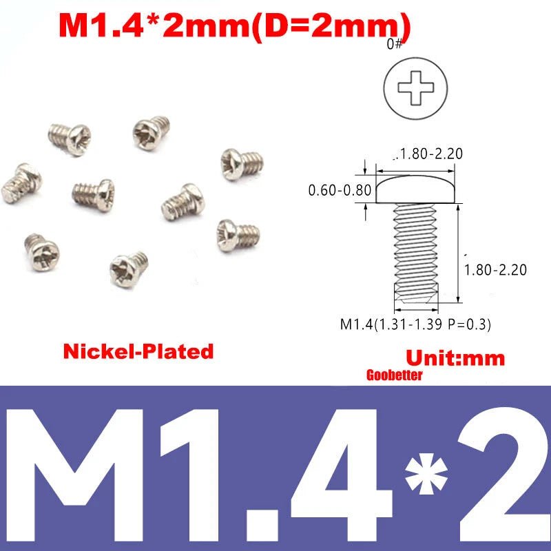 Phillips Pan Head Machine Screws M0.8 M1 M1.2 M1.4 M1.6 M1.7 — Cross Round Head Bolts, Multiple Coatings - HomeDIYer