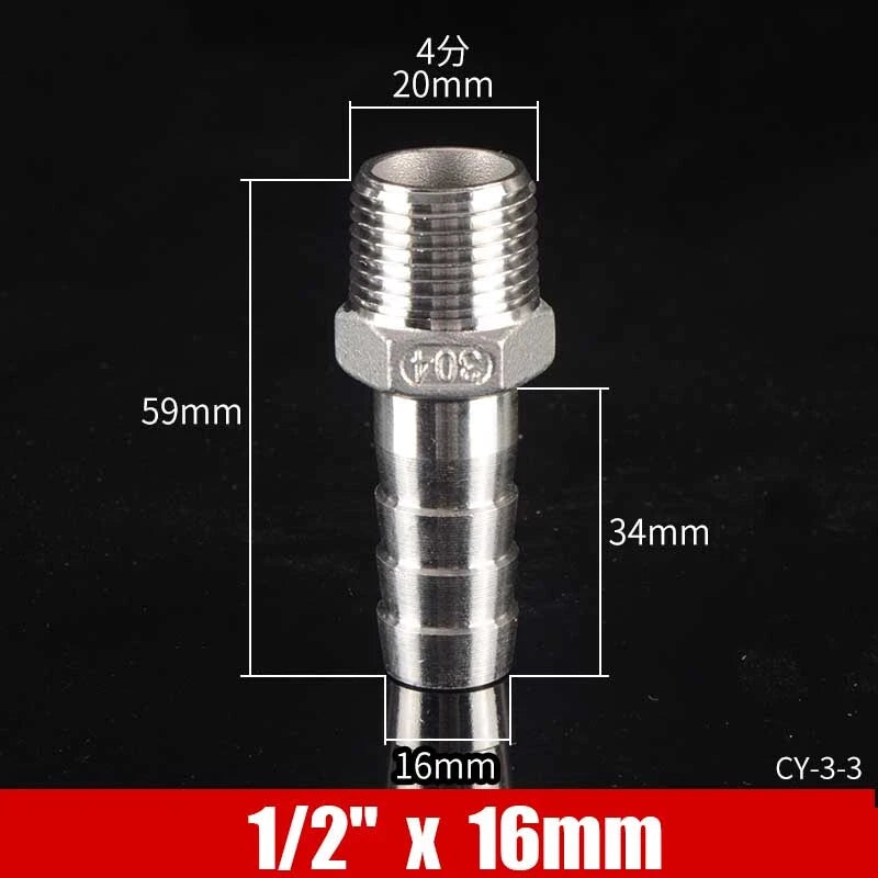 Stainless Steel BSP Male Thread x Barb Hose Tail Connector | 1/8" to 4"