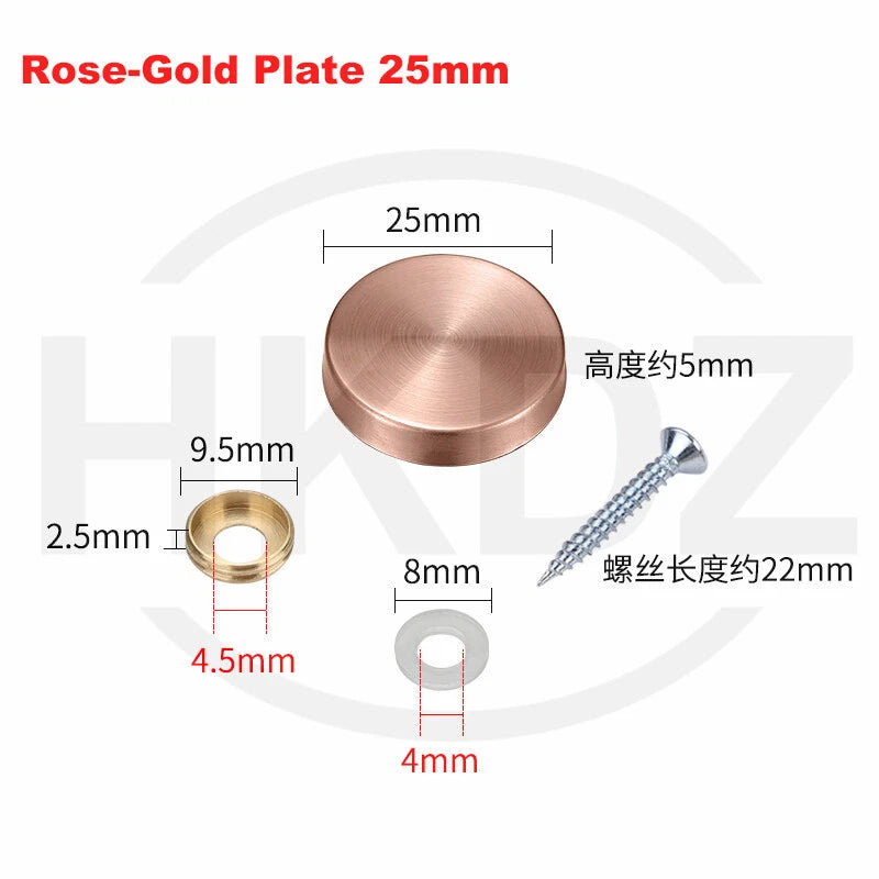 Stainless Steel Mirror Screw Cover Caps – Decorative Disc Plates for Glass, Mirrors & Furniture (16-50mm, Flat/Dome, Silver/Gold/Black/Rose Gold)