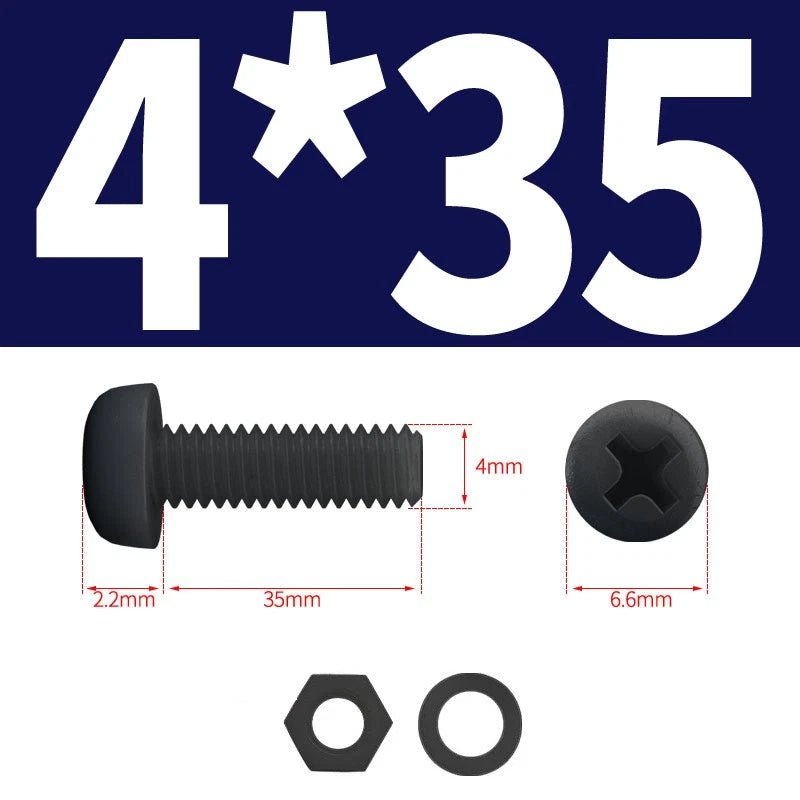 Black Nylon Phillips Machine Screws with Nuts & Washers — Metric M2 to M8 - HomeDIYer