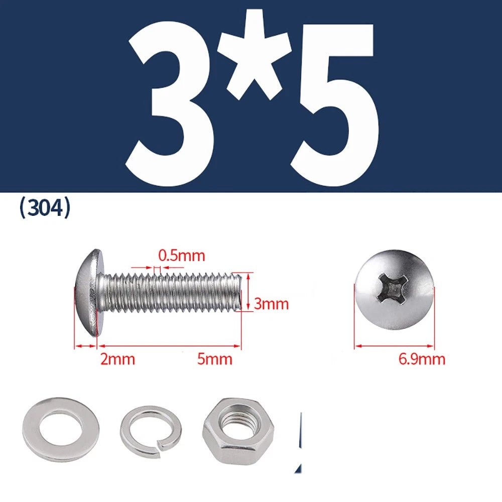 M2–M4 Phillips Truss Head Machine Screws with Hex Nuts & Washers – A2 Stainless Steel - HomeDIYer