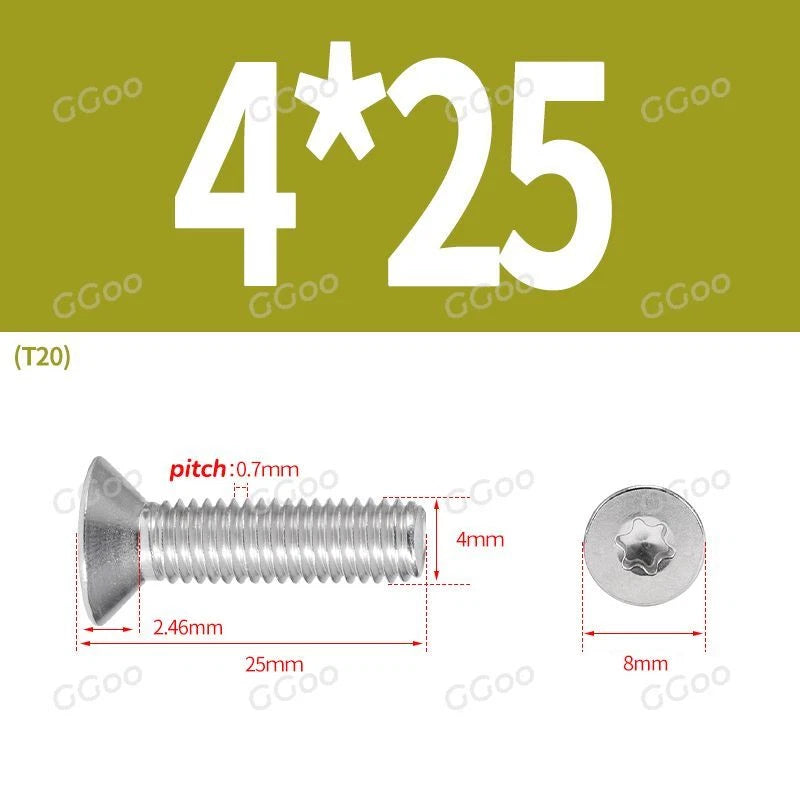 A2 Stainless Steel Torx Countersunk Flat Head Machine Screws M2 M2.5 M3 M4 M5 M6 M8 DIN 965 — 4mm to 60mm