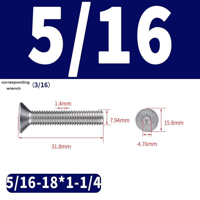 UNC Countersunk Socket Cap Screws A2 Stainless Steel — #2-56 to 5/16-18