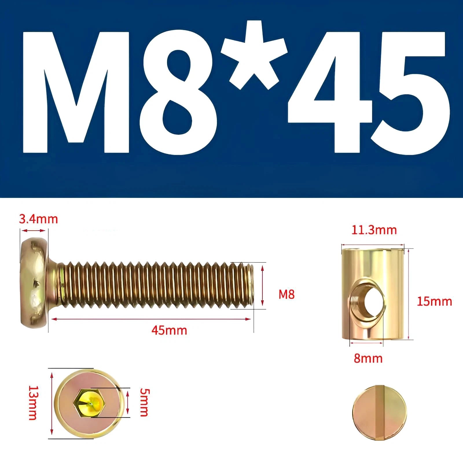 M6 M8 Galvanised Furniture Connecting Bolts with Barrel Nuts | Slotted & Phillips | 8mm–120mm