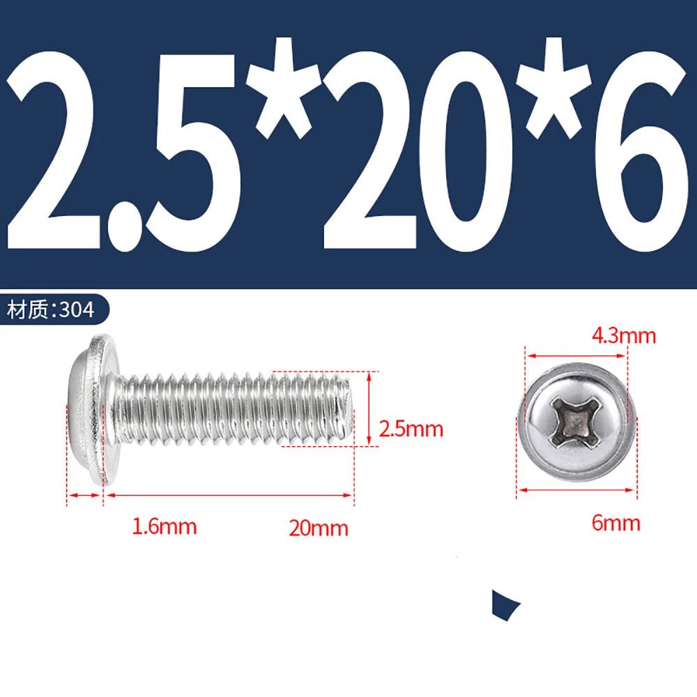Phillips Flanged Button Head Screws M1.4–M6 | 304 Stainless Steel - HomeDIYer