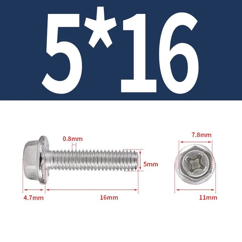 Phillips Hex Flange Screws 304 Stainless Steel M3–M8 | Dentate & Flat Flange - HomeDIYer