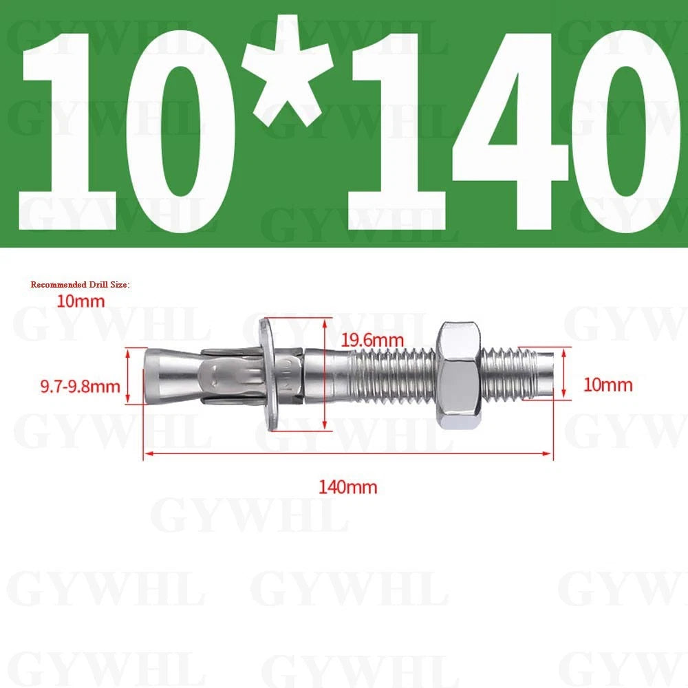 Hex Head Expansion Anchor Bolts — M6 to M20, Stainless Steel A2 & Zinc Plated, Extra Long