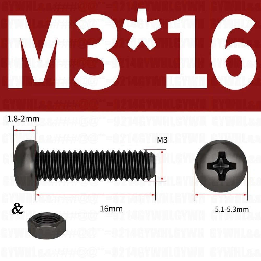 Black Pan Head Phillips Machine Screws + Hex Nuts Set – A2 Stainless Steel, M2 to M10