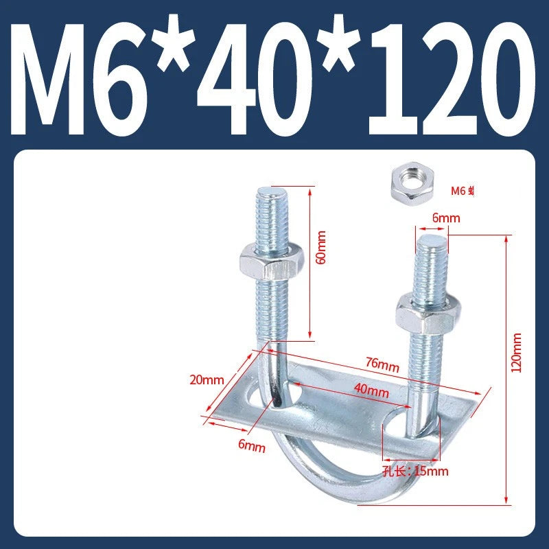 Round U-Bolts Sets Steel 16mm-219mm Inner Width M6 M8 M0 M12 with Nut, Plate