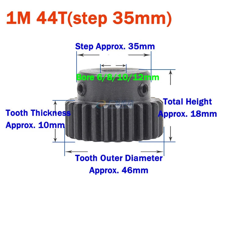 1 Module Spur Gear With Step 15-44 Teeth 45# Steel Pinion Gear Transmission Gear
