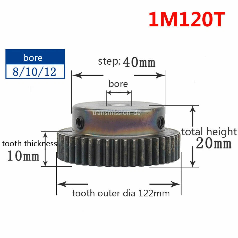 0.5/1 Mod Pinion Gear 10T-150T Spur Gear with Step 45# Steel Transmission Gear