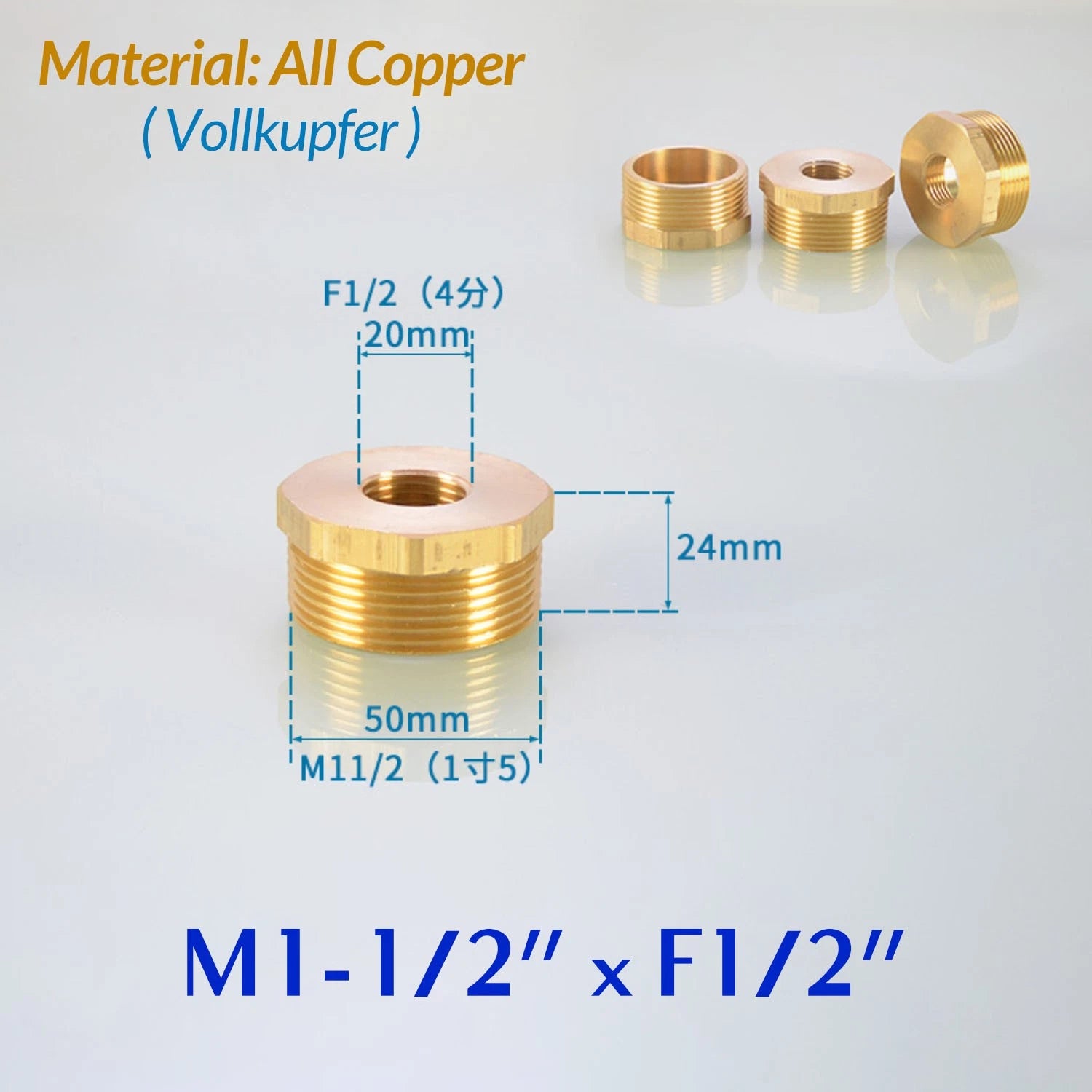 BSP Brass Reducing Hexagon Bush — Male to Female Thread Pipe Fittings