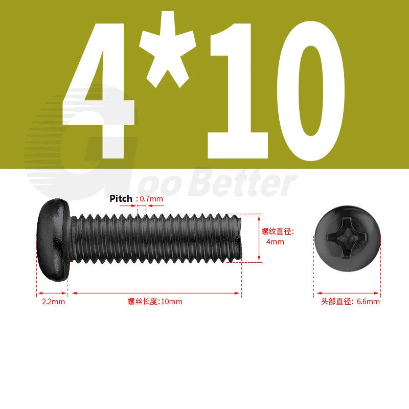 M2 M2.5 M3 M4 M5 Black Zinc Phillips Pan Head Machine Screws – Carbon Steel, 3–20mm