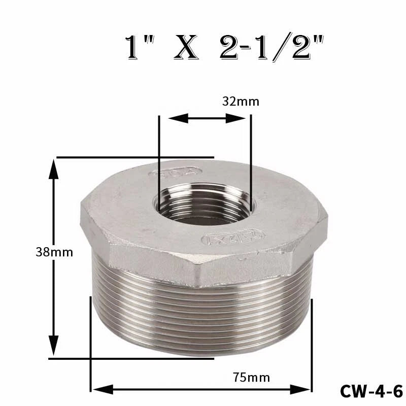 304 Stainless Steel Reducing Bush Adaptor | Male to Female NPT Pipe Fitting