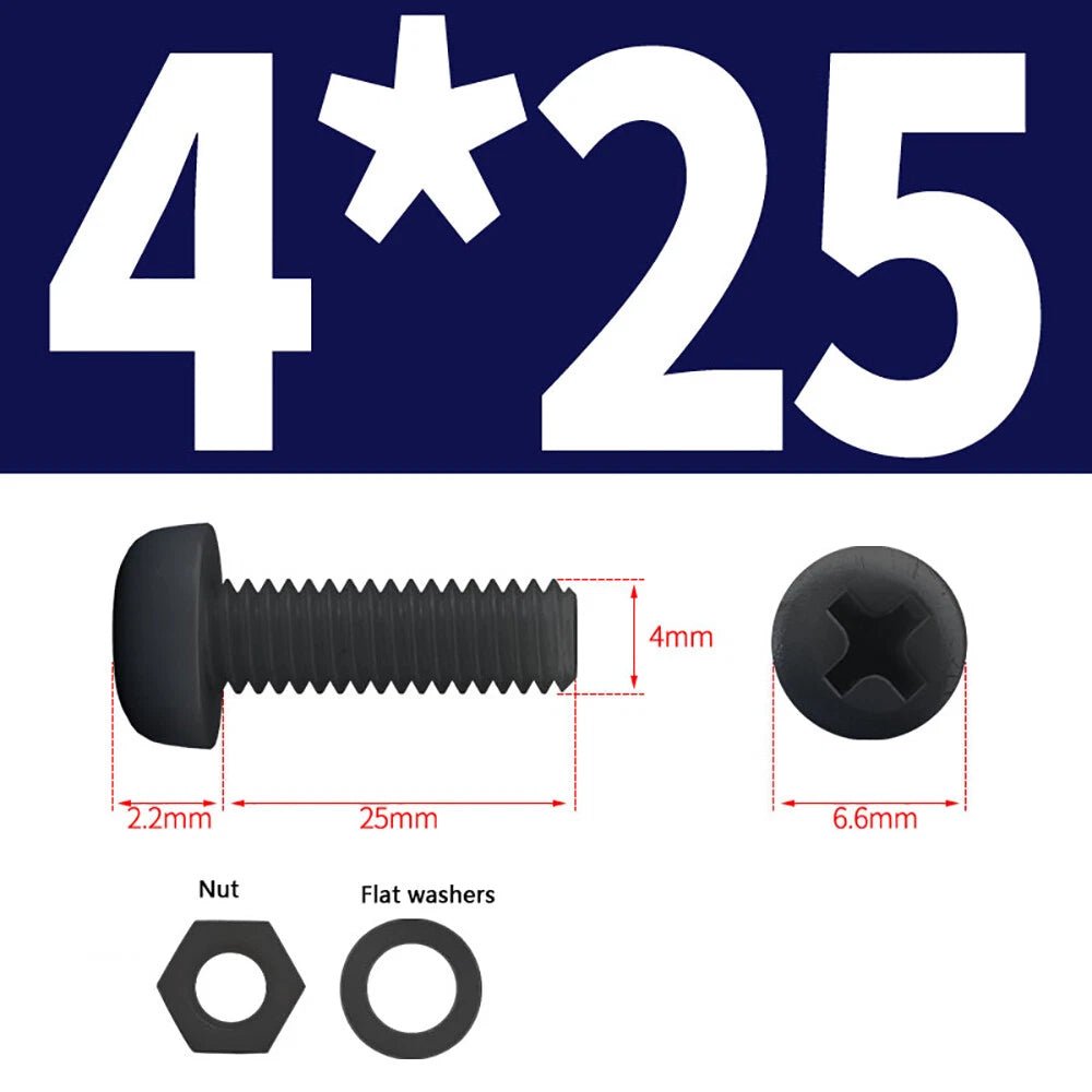 M4 M5 Nylon Phillips Pan Head Machine Screws with Hex Nuts and Flat Washers – White & Black - HomeDIYer