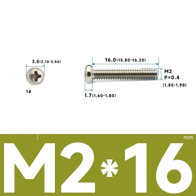 M1–M2.5 Pan Head Phillips Machine Screws – A2 Stainless Steel (304), Fully Threaded - HomeDIYer
