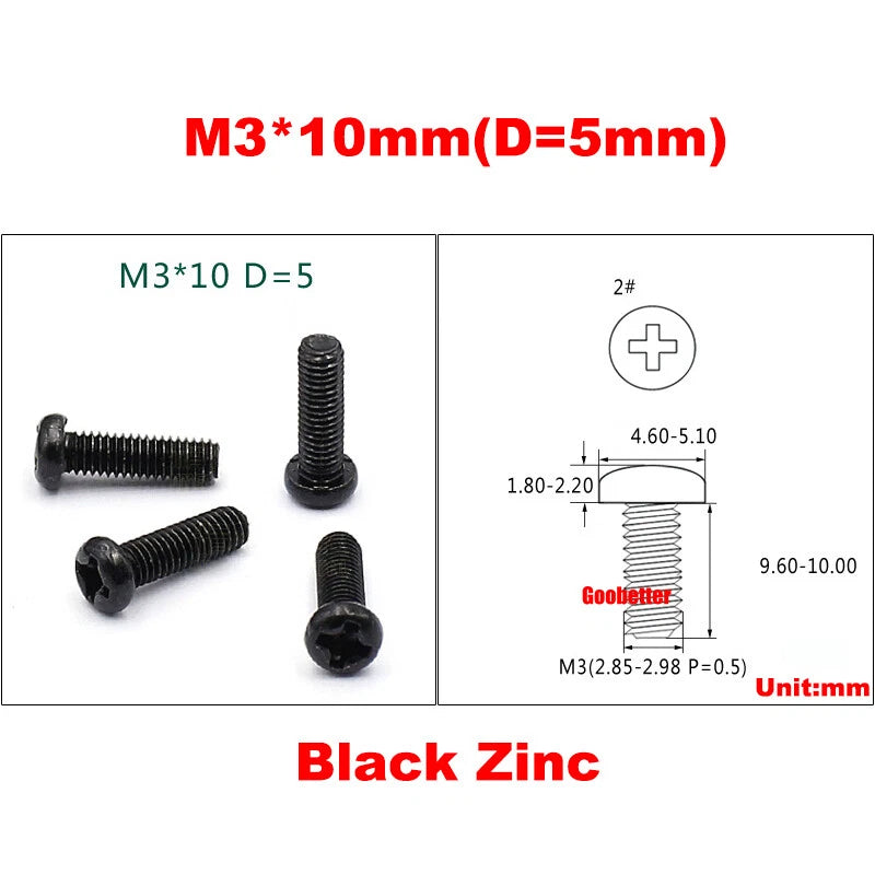 M3 Phillips Pan Head Machine Screws – 3mm to 43mm, Multiple Coatings (100–500 PCS)