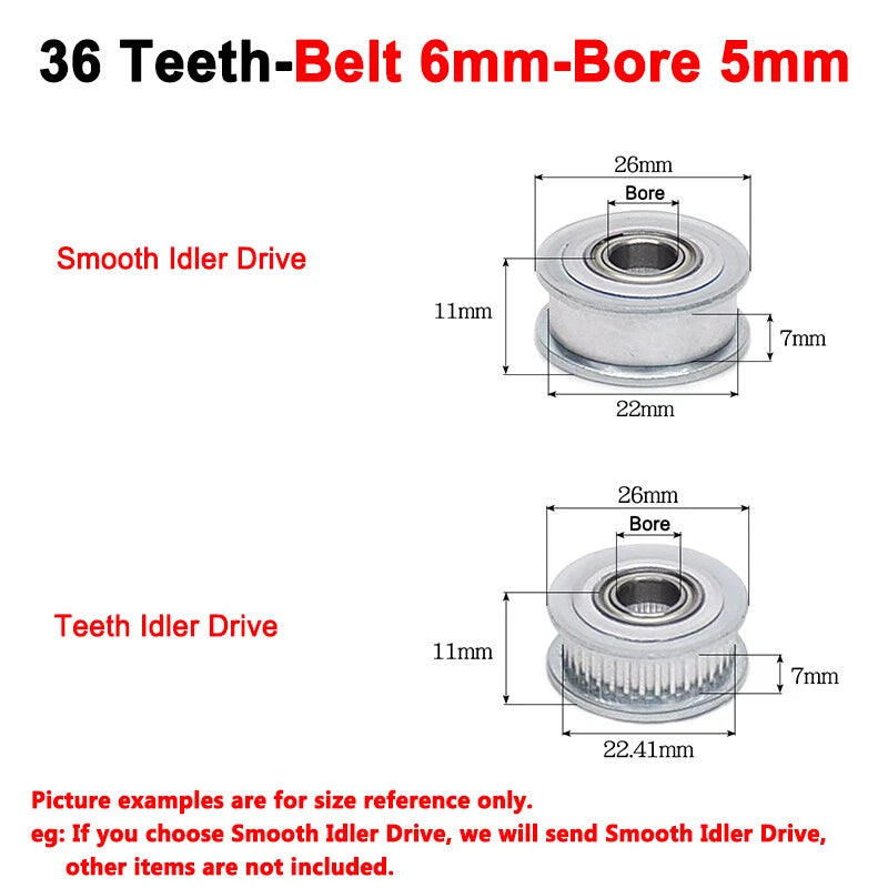 2GT Smooth-Tooth Idler Pulley 16Tooth - 40Tooth Bore 3mm 4mm 5mm 6mm 7mm 8mm