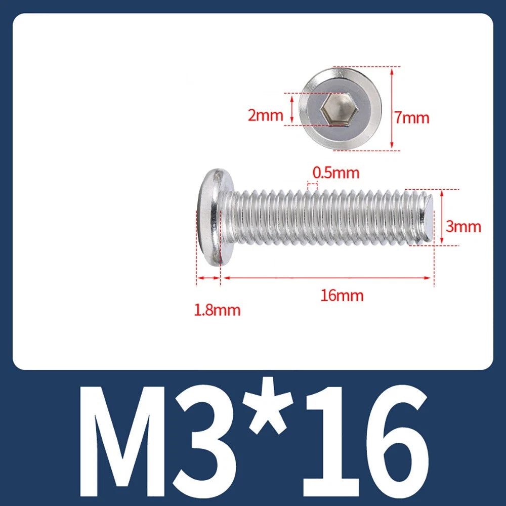 M2 M3 M4 Flat Round Head Hex Socket Screws – A2 Stainless Steel, Fully Threaded (3–50mm)
