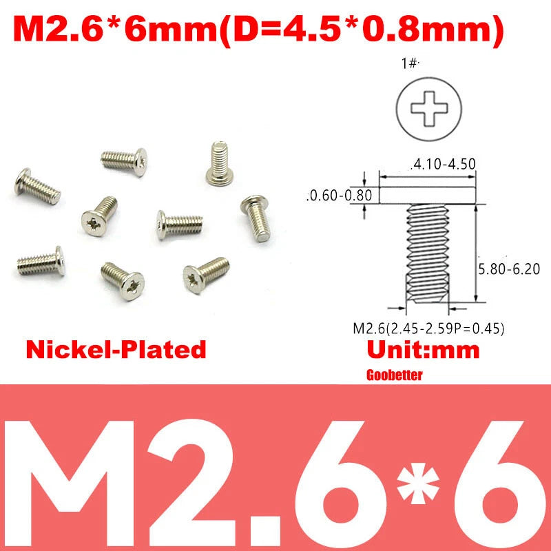 CM2/CM2.5/CM3/CM4 Ultra Thin Wafer Flat Head Phillips Screws – For Laptop & Computer Repair (M2–M4)