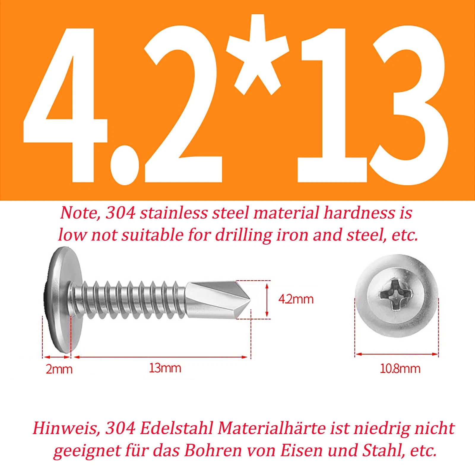 Self Drilling Wafer Head Screws – 304/410 Stainless & Galvanized Steel, M4.2 M4.8