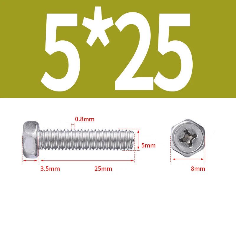 A2 Stainless Steel Hex Head Machine Screws – M3 M4 M5 M6 M8, Fully Threaded (304 Grade) - HomeDIYer