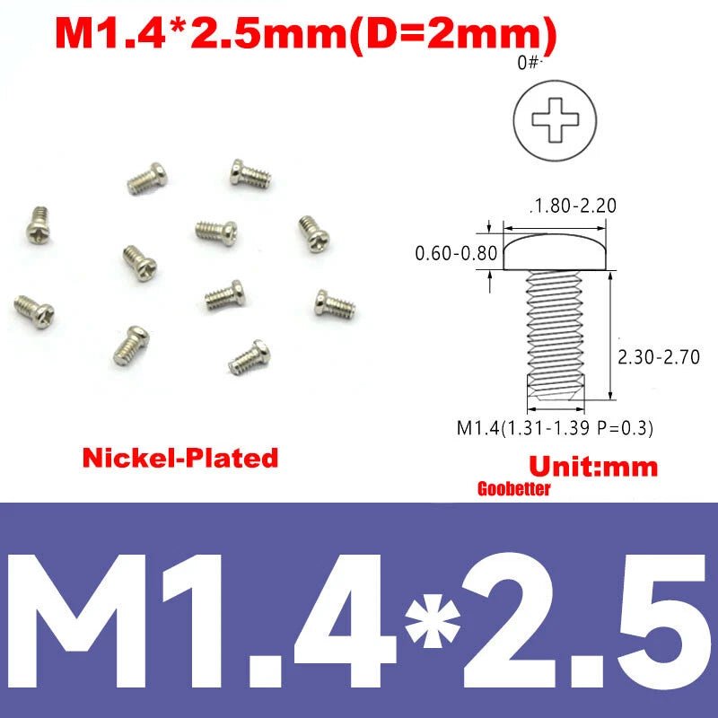 Phillips Pan Head Machine Screws M0.8 M1 M1.2 M1.4 M1.6 M1.7 — Cross Round Head Bolts, Multiple Coatings - HomeDIYer