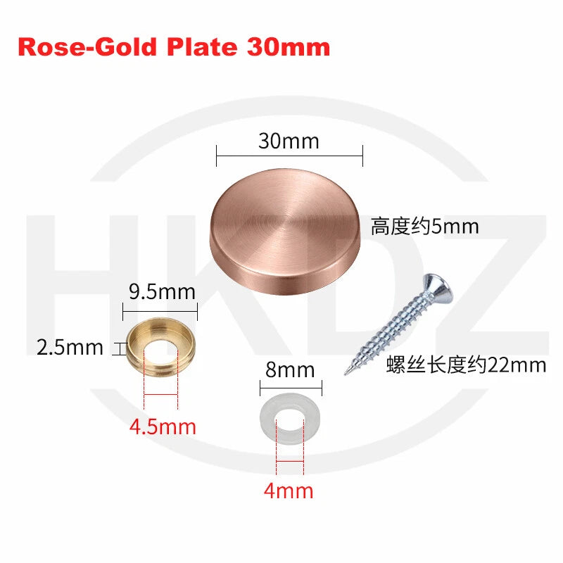 Stainless Steel Mirror Screw Cover Caps – Decorative Disc Plates for Glass, Mirrors & Furniture (16-50mm, Flat/Dome, Silver/Gold/Black/Rose Gold)