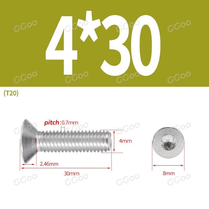 A2 Stainless Steel Torx Countersunk Flat Head Machine Screws M2 M2.5 M3 M4 M5 M6 M8 DIN 965 — 4mm to 60mm