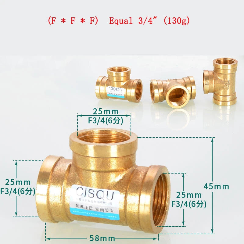 Brass Tee Pipe Fittings – NPT Thread, 1/8" to 2", M/F Configurations