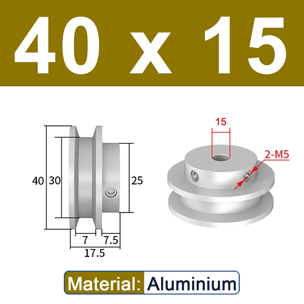 OD 20mm-100mm Aluminium V-Groove Pulley With Fixed Screw for 5mm/6mm Width Belt