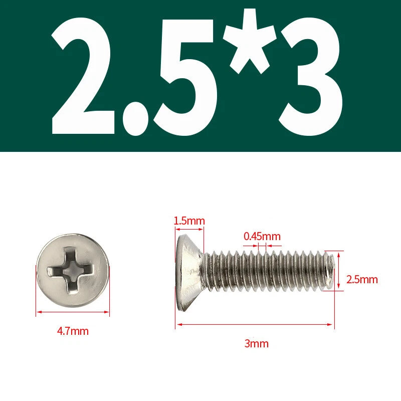 Phillips Machine Screws Countersunk Nickel Plated Steel DIN 965 Flat Head M1~M6