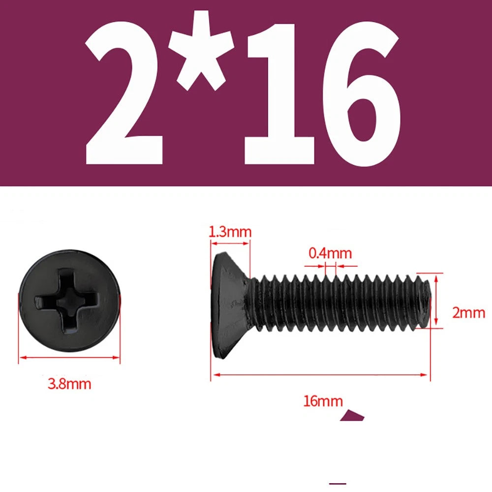 Black Phillips Flat Head Countersunk Machine Screws — Carbon Steel M1–M6