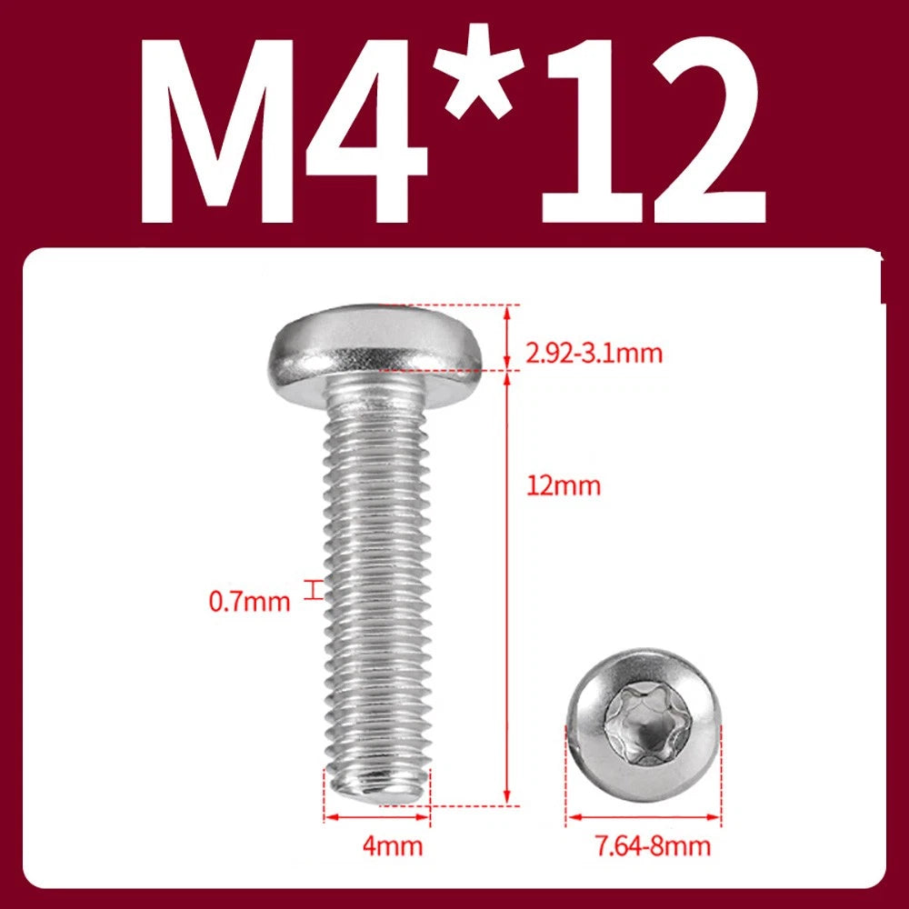 M2–M10 A2 Stainless Steel Torx Button Head Machine Screws, With or Without Column, Pack of 5